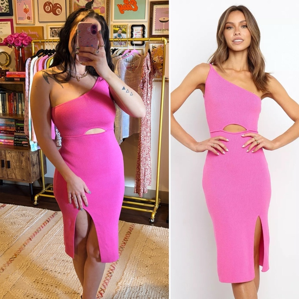 Petal + Pup Pink Stassi Ribbed Knit One Shoulder Bodycon Dress